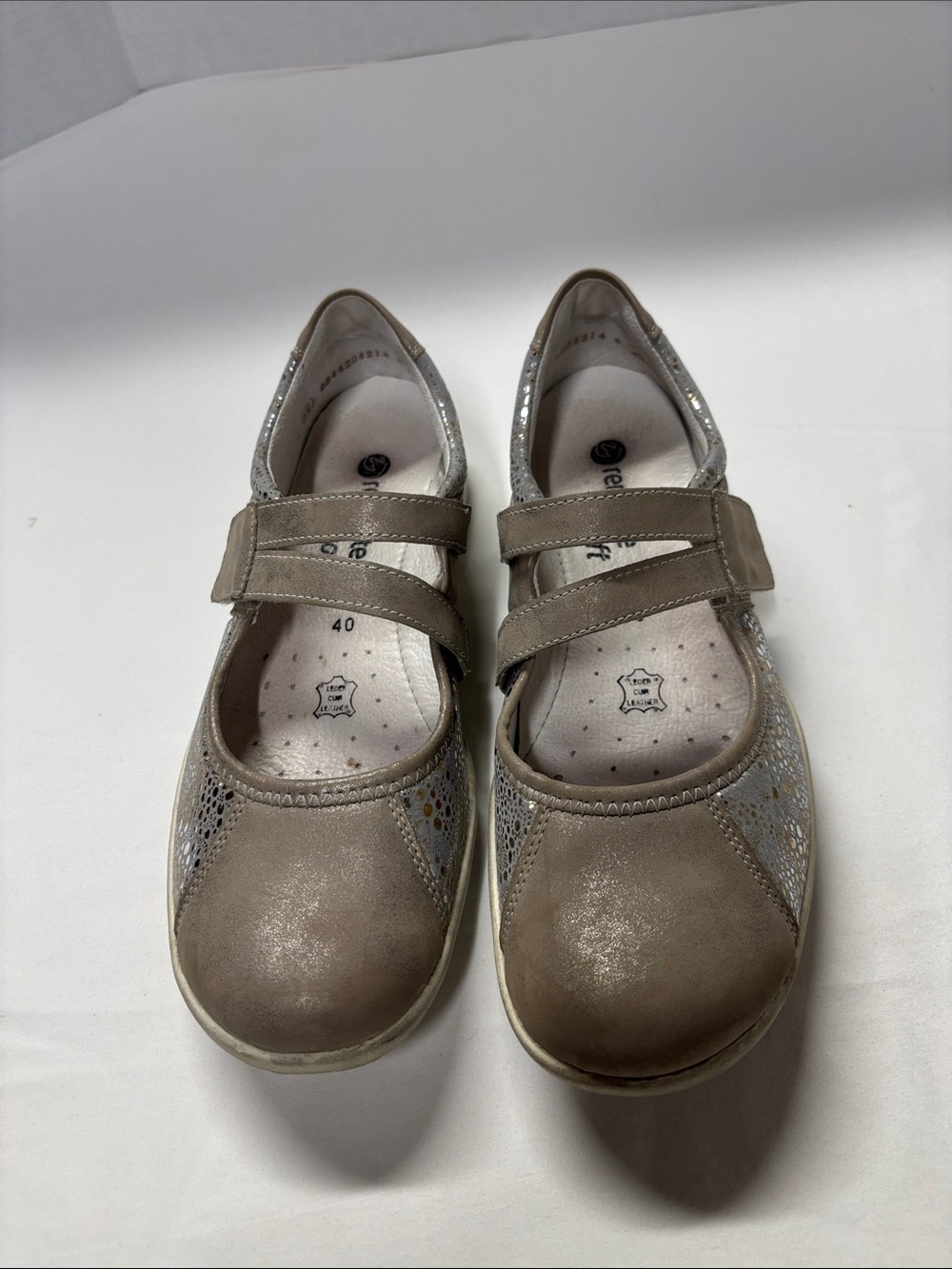 Remonte Taupe Mary Jane Flats with Silver and Gold Detailing